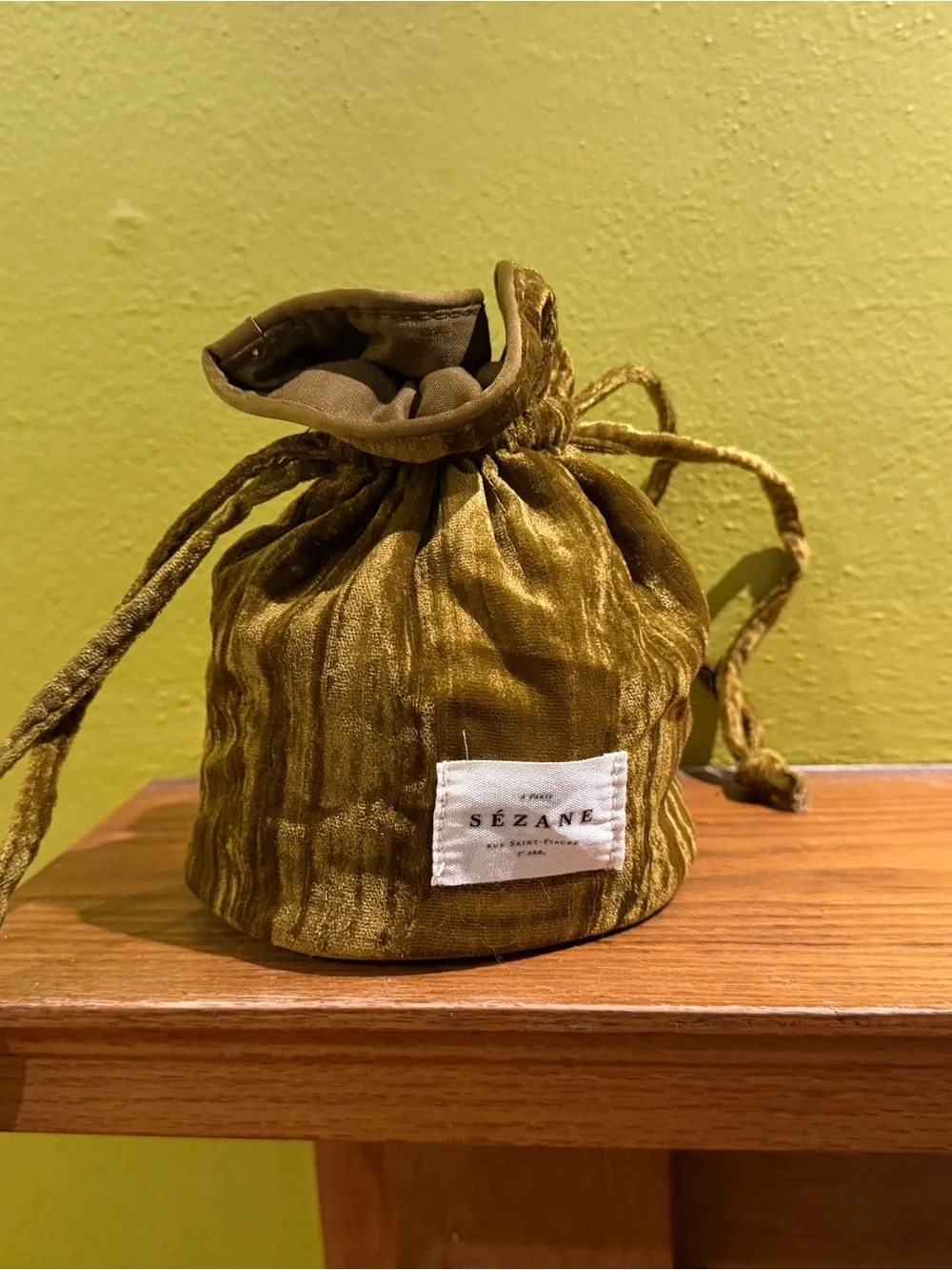 Olive Velvet Drawstring Pouch